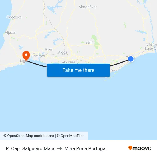 R. Cap. Salgueiro Maia to Meia Praia Portugal map