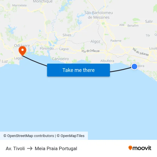Av. Tivoli to Meia Praia Portugal map