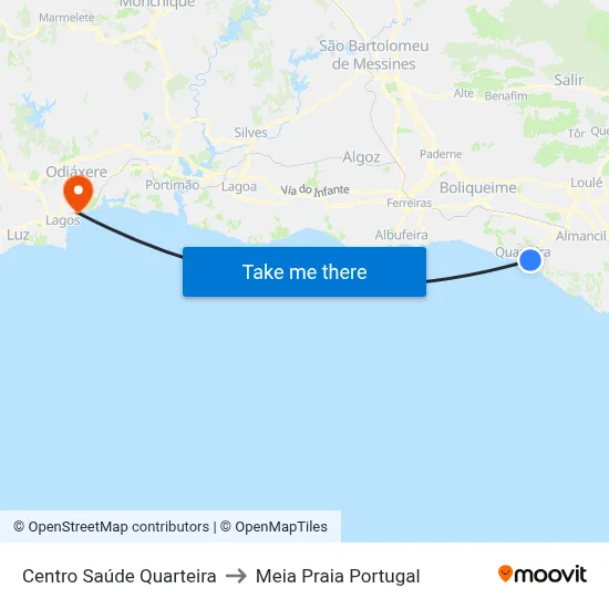 Centro Saúde Quarteira to Meia Praia Portugal map