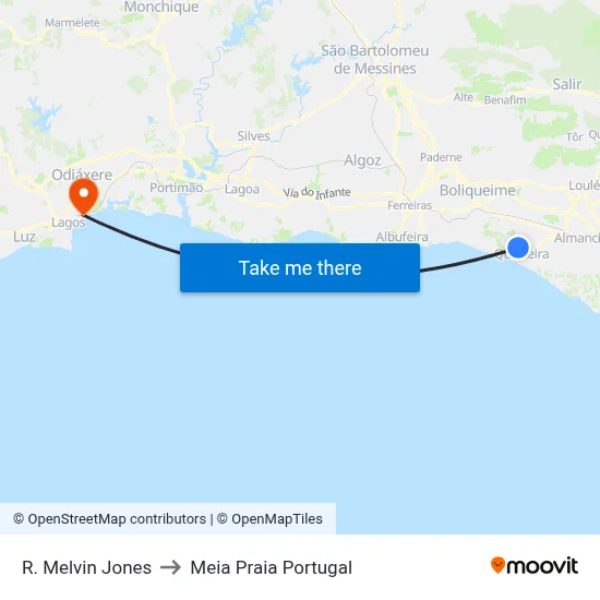 R. Melvin Jones to Meia Praia Portugal map