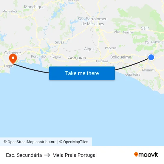 Esc. Secundária to Meia Praia Portugal map