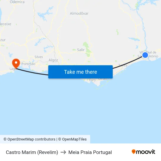 Castro Marim (Revelim) to Meia Praia Portugal map