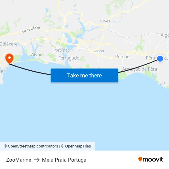 ZooMarine to Meia Praia Portugal map