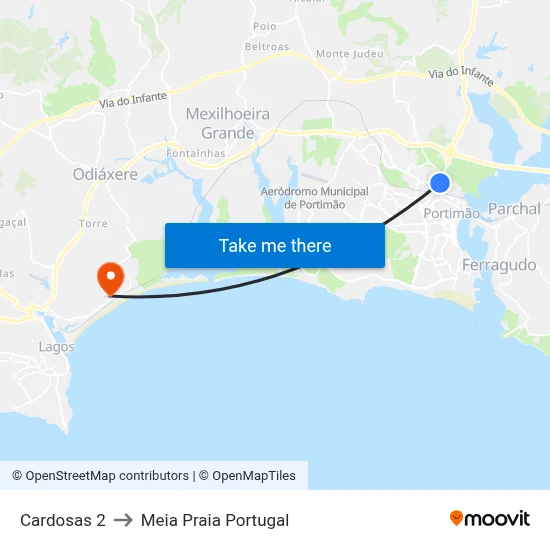 Cardosas 2 to Meia Praia Portugal map