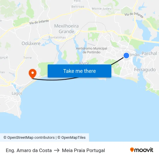 Eng. Amaro da Costa to Meia Praia Portugal map