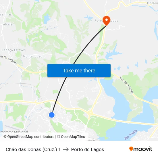 Chão das Donas (Cruz.) 1 to Porto de Lagos map