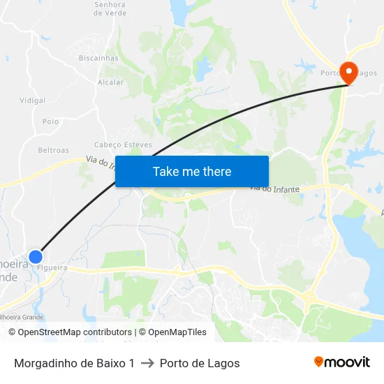 Morgadinho de Baixo 1 to Porto de Lagos map