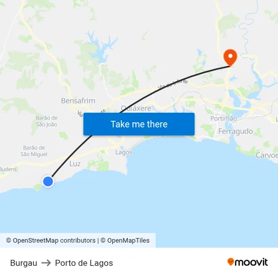 Burgau to Porto de Lagos map