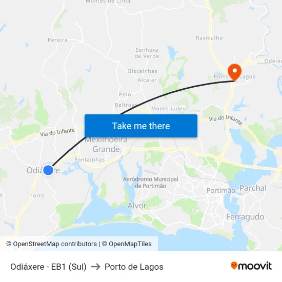 Odiáxere - EB1 (Sul) to Porto de Lagos map