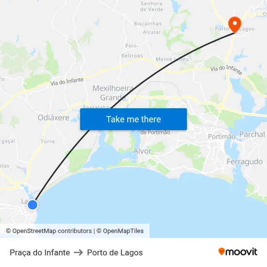 Praça do Infante to Porto de Lagos map