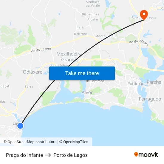 Praça do Infante to Porto de Lagos map