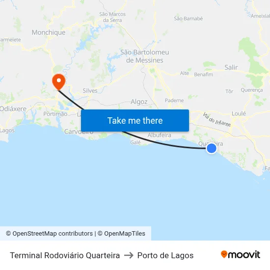 Terminal Rodoviário Quarteira to Porto de Lagos map