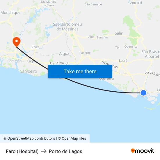 Faro (Hospital) to Porto de Lagos map