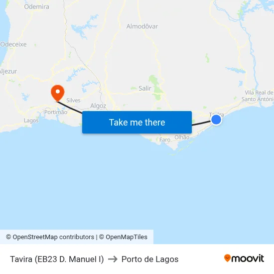 Tavira (EB23 D. Manuel I) to Porto de Lagos map