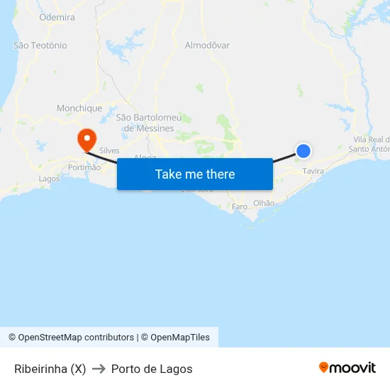 Ribeirinha (X) to Porto de Lagos map