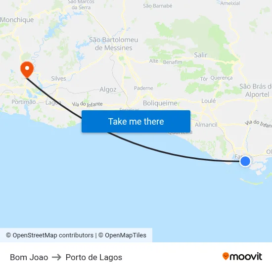 Bom Joao to Porto de Lagos map