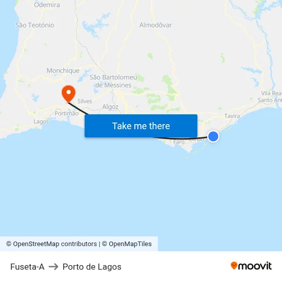 Fuseta-A to Porto de Lagos map