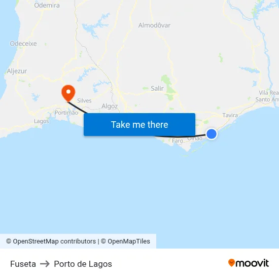 Fuseta to Porto de Lagos map