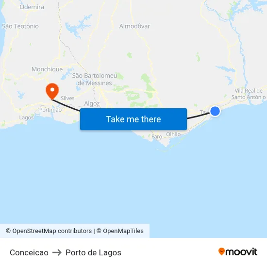 Conceicao to Porto de Lagos map