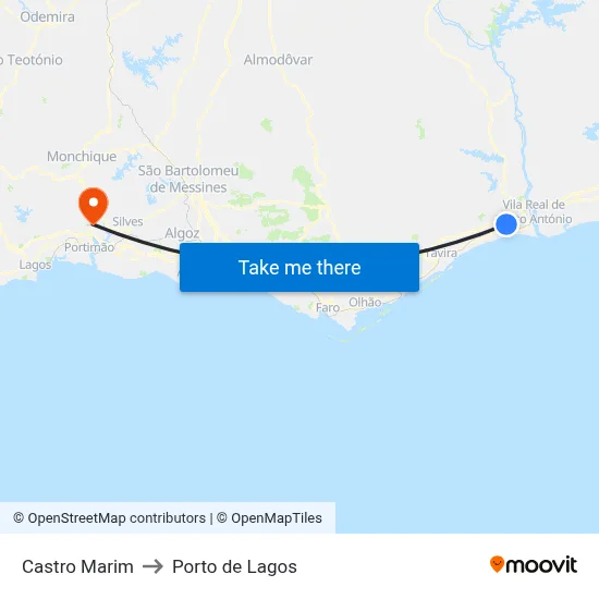 Castro Marim to Porto de Lagos map