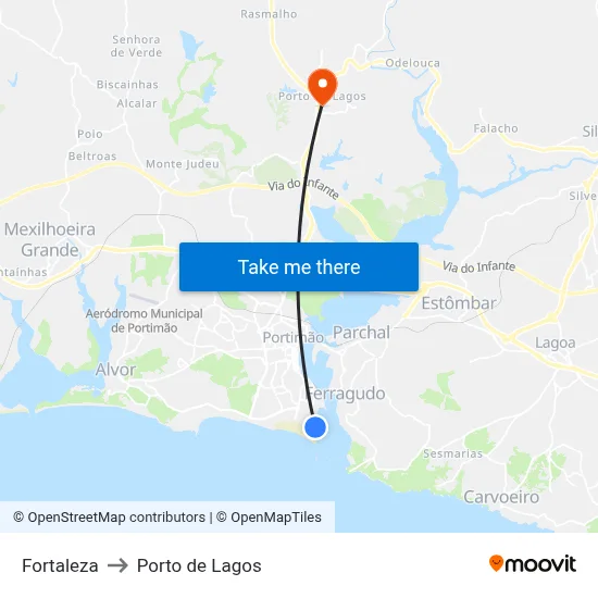 Fortaleza to Porto de Lagos map