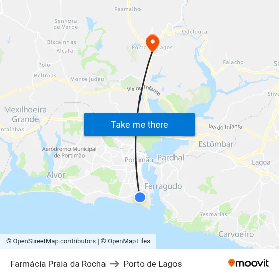 Farmácia Praia da Rocha to Porto de Lagos map