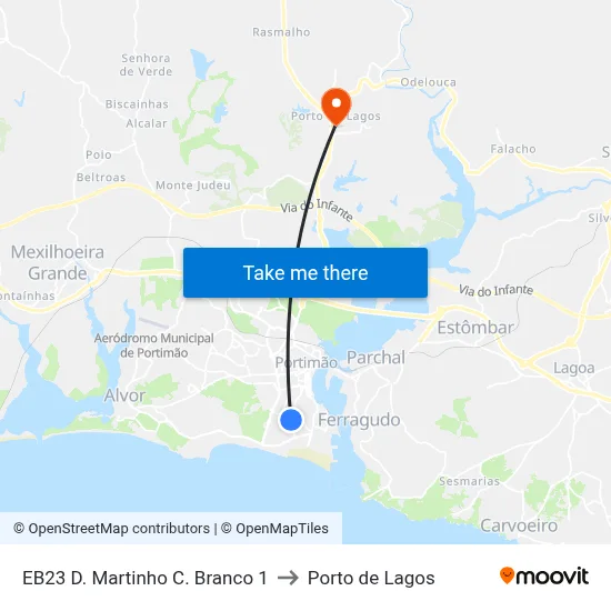 EB23 D. Martinho C. Branco 1 to Porto de Lagos map