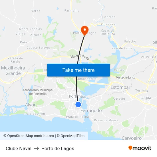 Clube Naval to Porto de Lagos map