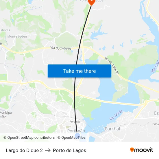 Largo do Dique 2 to Porto de Lagos map
