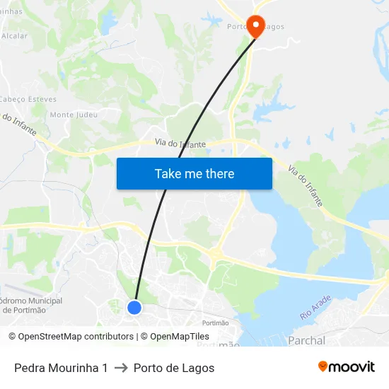 Pedra Mourinha 1 to Porto de Lagos map