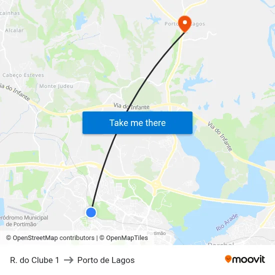 R. do Clube 1 to Porto de Lagos map