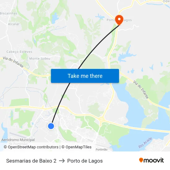 Sesmarias de Baixo 2 to Porto de Lagos map