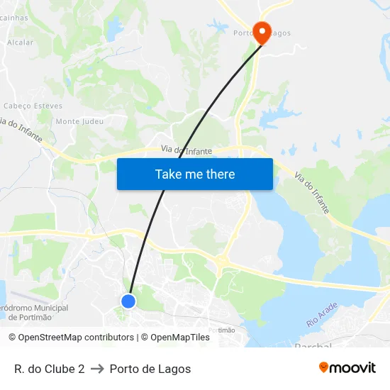 R. do Clube 2 to Porto de Lagos map