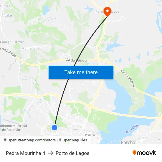 Pedra Mourinha 4 to Porto de Lagos map