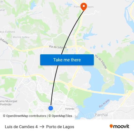 Luís de Camões 4 to Porto de Lagos map