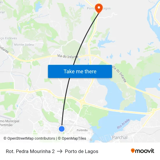 Rot. Pedra Mourinha 2 to Porto de Lagos map