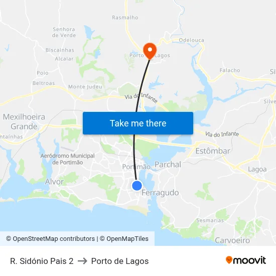 R. Sidónio Pais 2 to Porto de Lagos map