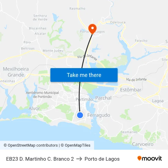 EB23 D. Martinho C. Branco 2 to Porto de Lagos map