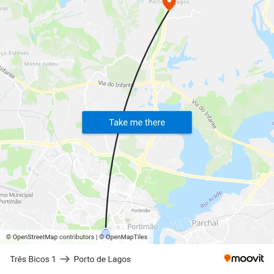 Três Bicos 1 to Porto de Lagos map