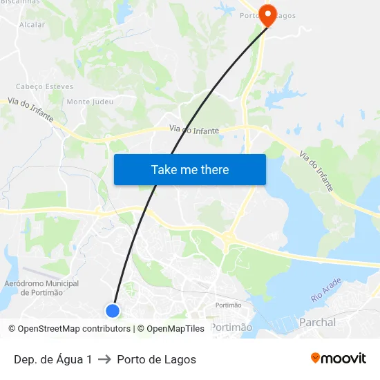 Dep. de Água 1 to Porto de Lagos map
