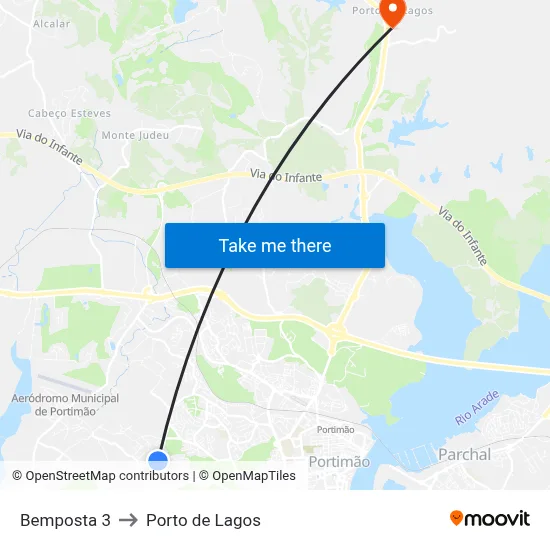 Bemposta 3 to Porto de Lagos map