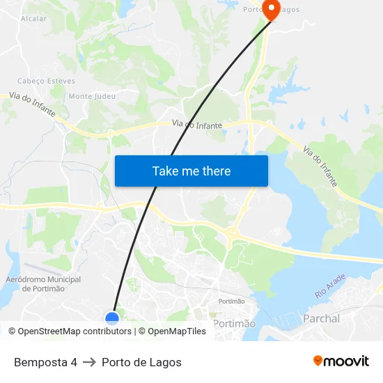 Bemposta 4 to Porto de Lagos map
