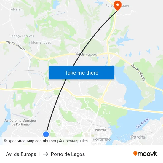 Av. da Europa 1 to Porto de Lagos map