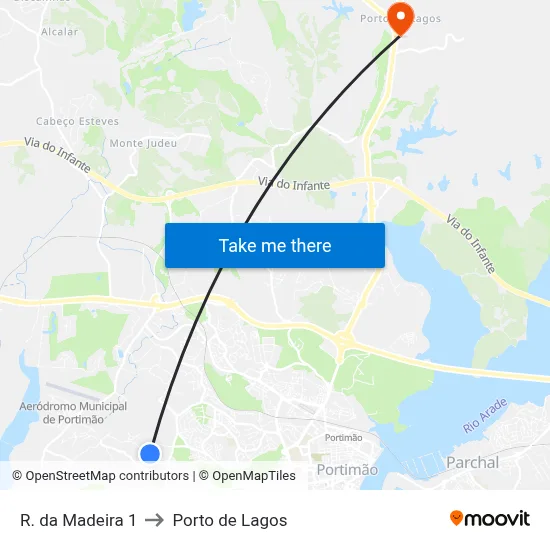 R. da Madeira 1 to Porto de Lagos map