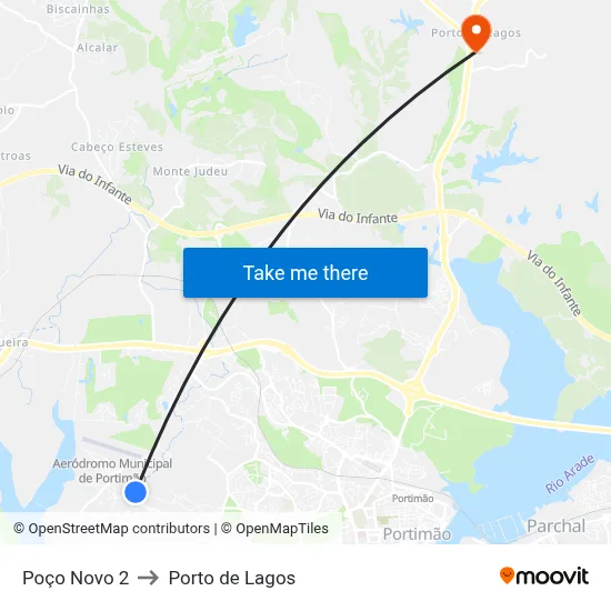 Poço Novo 2 to Porto de Lagos map