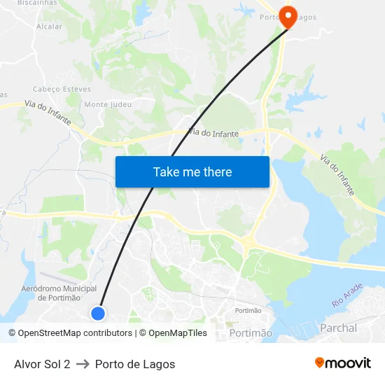 Alvor Sol 2 to Porto de Lagos map