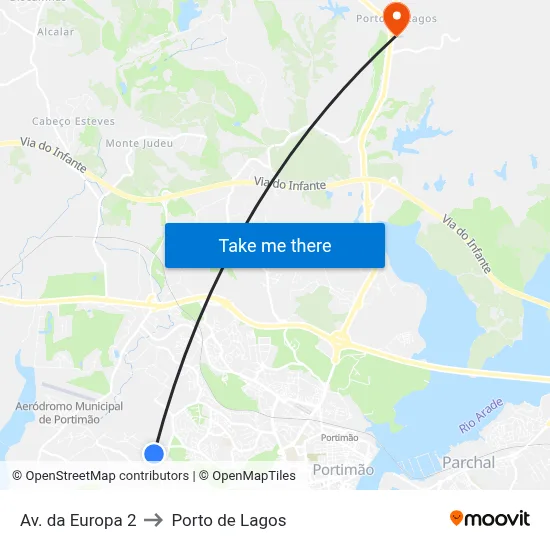 Av. da Europa 2 to Porto de Lagos map