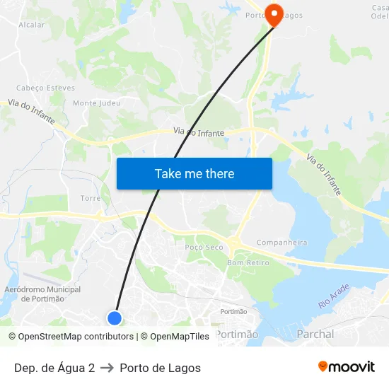 Dep. de Água 2 to Porto de Lagos map