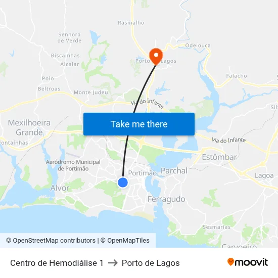 Centro de Hemodiálise 1 to Porto de Lagos map