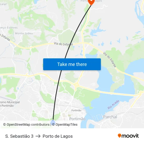 S. Sebastião 3 to Porto de Lagos map